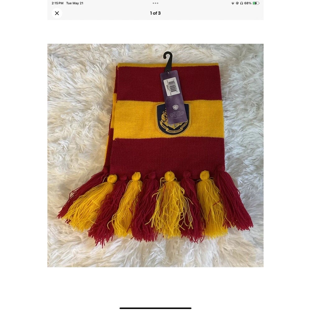 Harry Potter Hogwarts Knit Scarf Gryffindor/Hermione/Ron Red/Yellow NEW W/ Tags